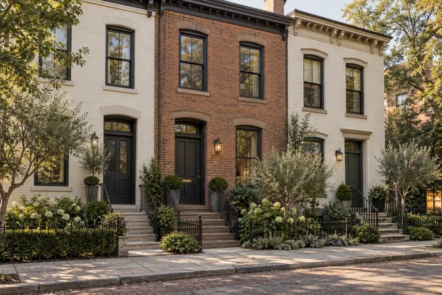 Attached brick townhouses with separate front doors